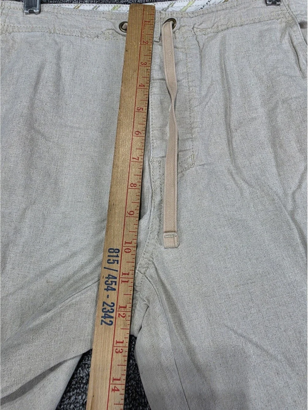 Express Men's Flat Front Straight Leg Beige Linen Cotton Drawstring Pants 34W